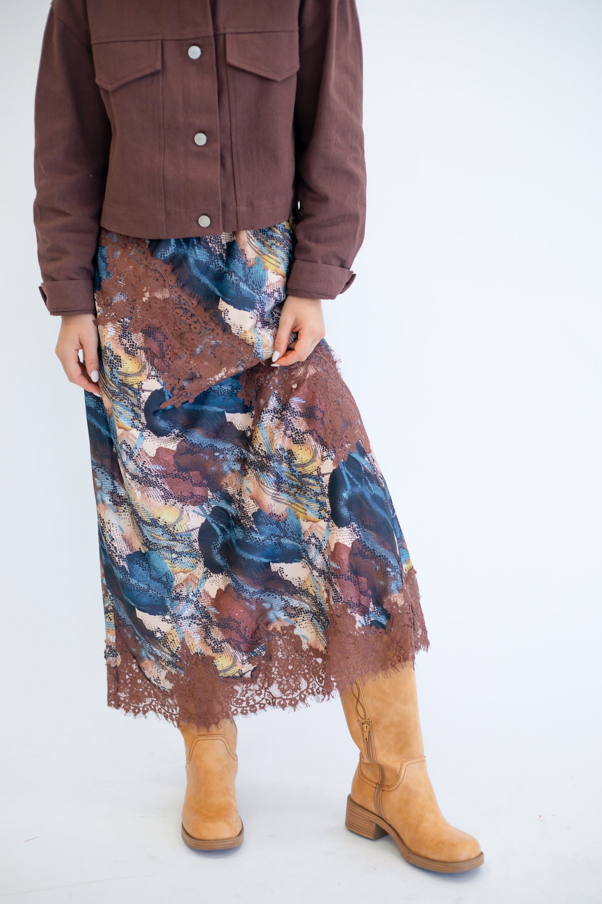 Abstract Lace Midi Skirt