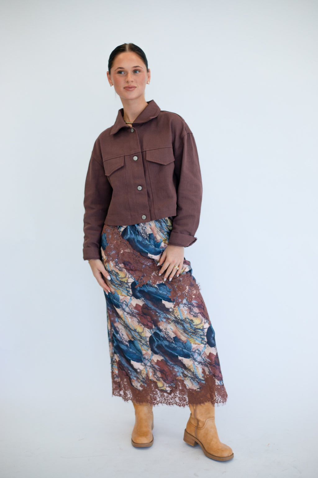 Abstract Lace Midi Skirt