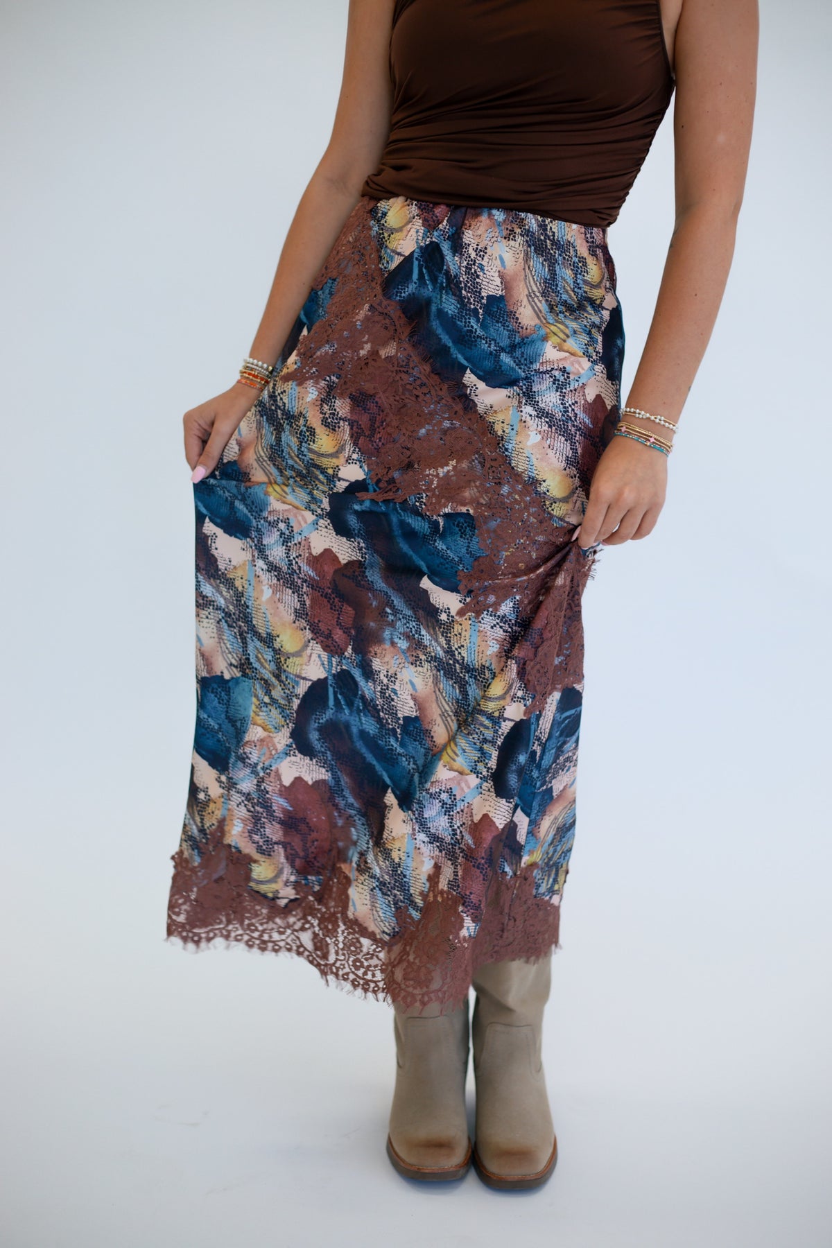 Abstract Lace Midi Skirt