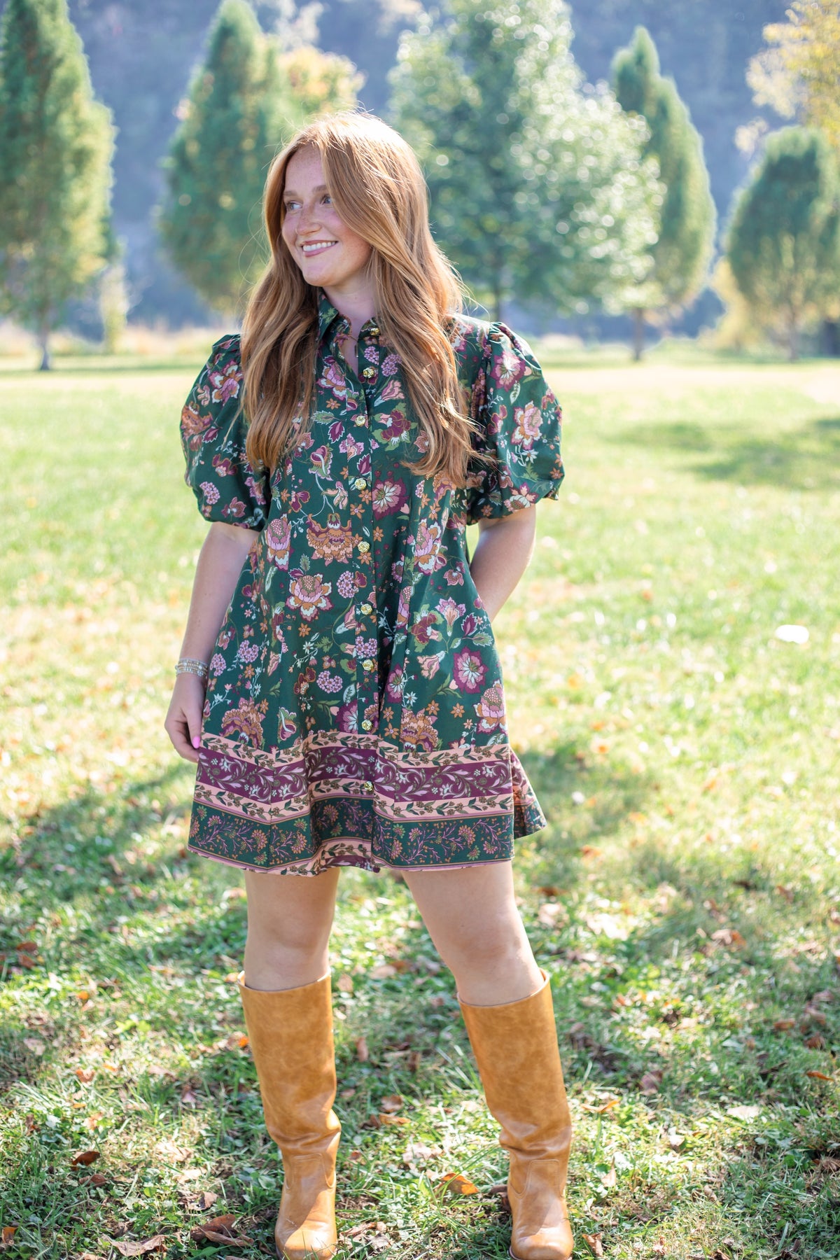 Forest Floral Puff Sleeve Mini