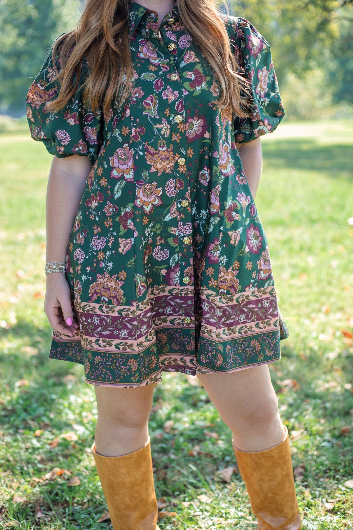 Forest Floral Puff Sleeve Mini